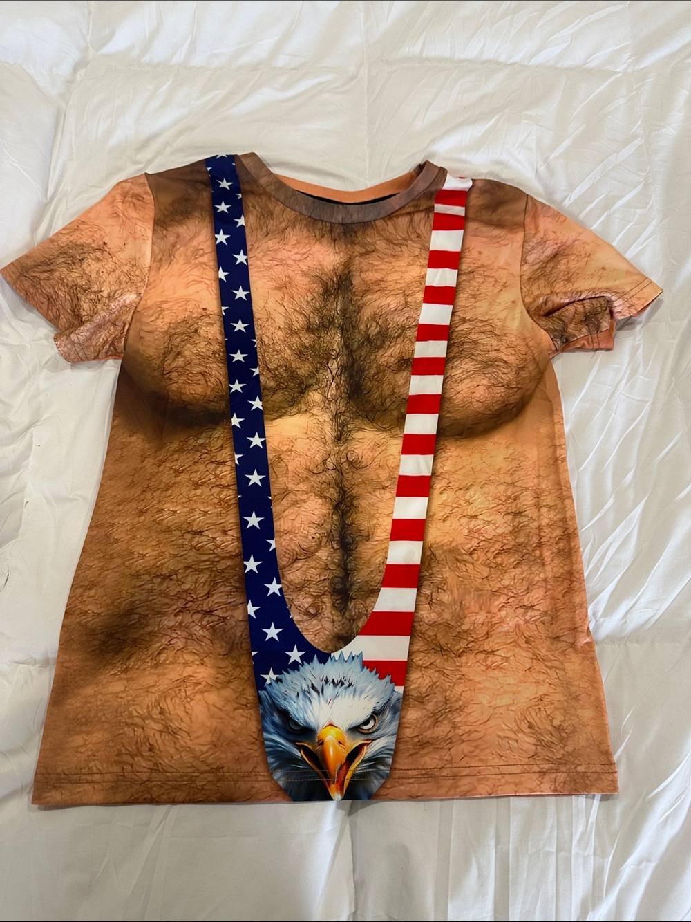 Novelty T-Shirt with American Flag Eagle Print - Brown